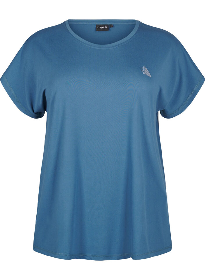 Solid-coloured workout T-shirt, Petrol, Packshot image number 0