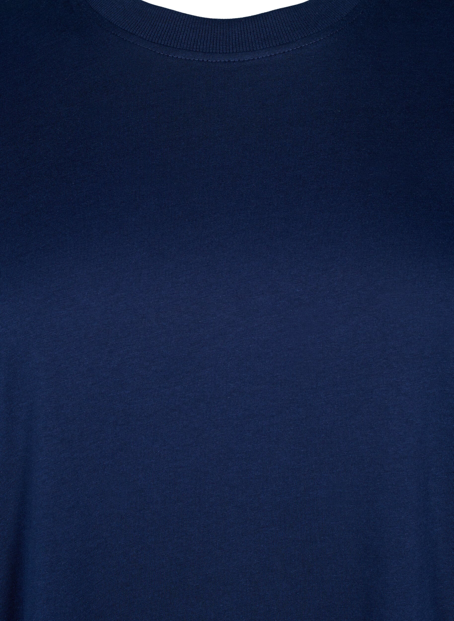 ZizzifashionBasic cotton T-shirt with round neck, Blue, Packshot image number 2