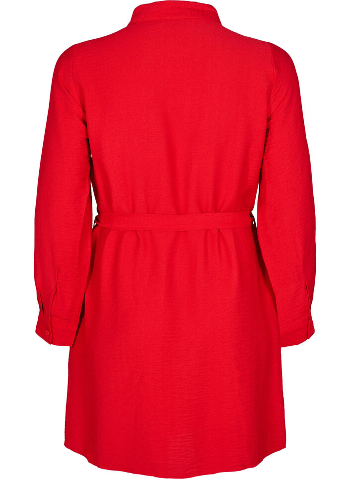 Shirt dress with tie belt and long sleeves, Red, Packshot image number 1