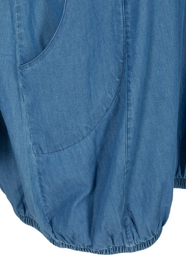 Short-sleeved denim dress with pockets, Blue denim, Packshot image number 3