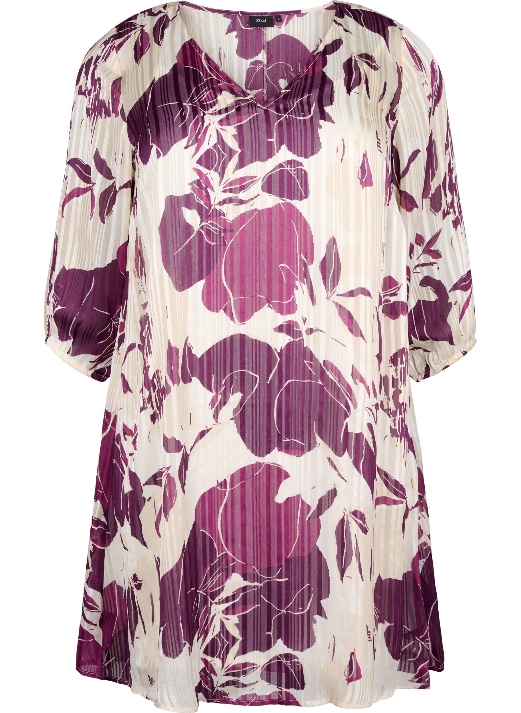 Zizzifashion Printed dress with v-neck and 3/4 sleeves, D.Purple Graphic AOP, Packshot image number 0