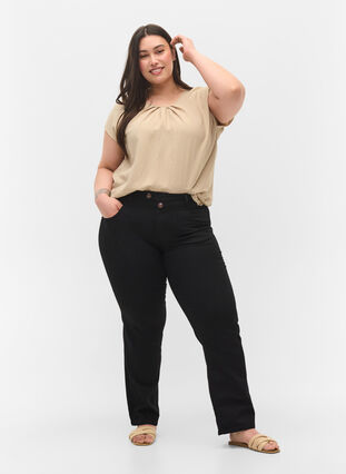 Short-sleeved viscose blouse with round neck, Oxford Tan, Model image number 2