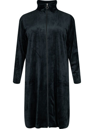 Velour bathrobe with zipper, Black, Packshot image number 0