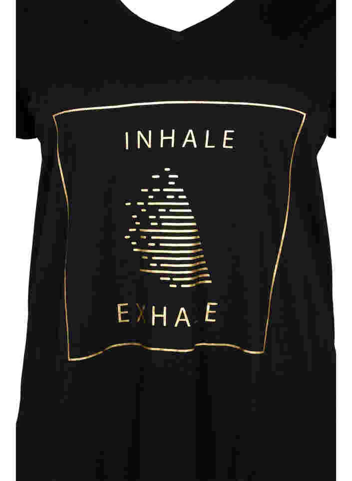 Cotton exercise t-shirt with print, Black w. inhale logo, Packshot image number 2