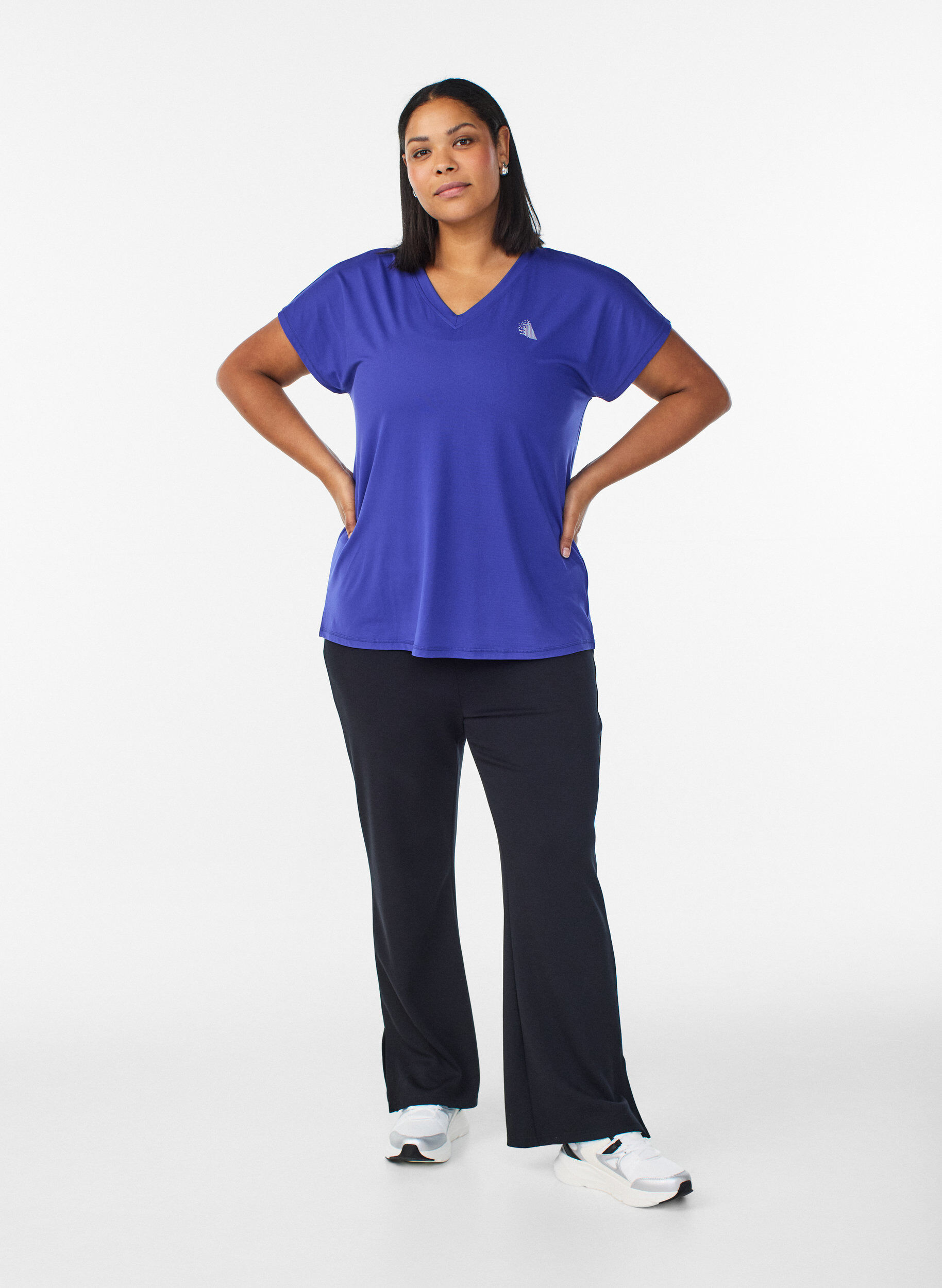 ZizzifashionLoose training t-shirt with v-neck, Purple, Model image number 1