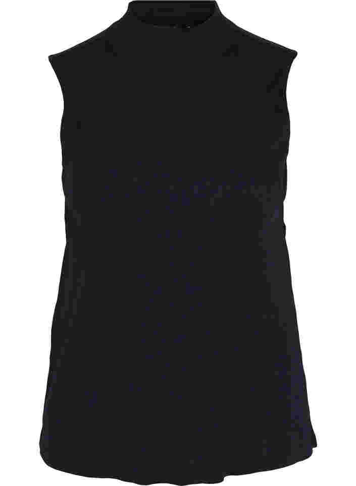 High neckline cotton top with ribbed fit, Black, Packshot