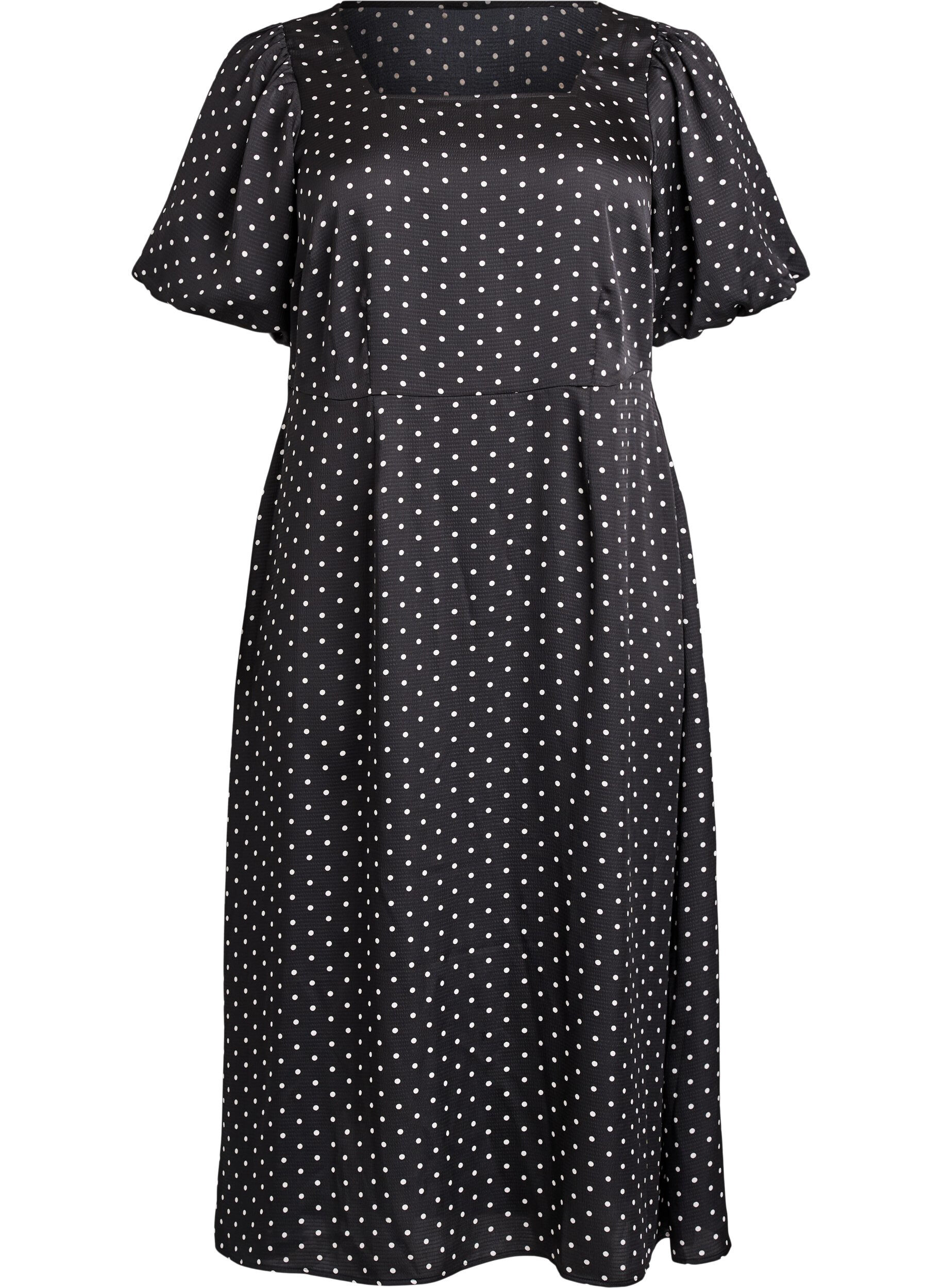 Zizzifashion Polka dot midi dress with square neckline, Black, Packshot image number 0