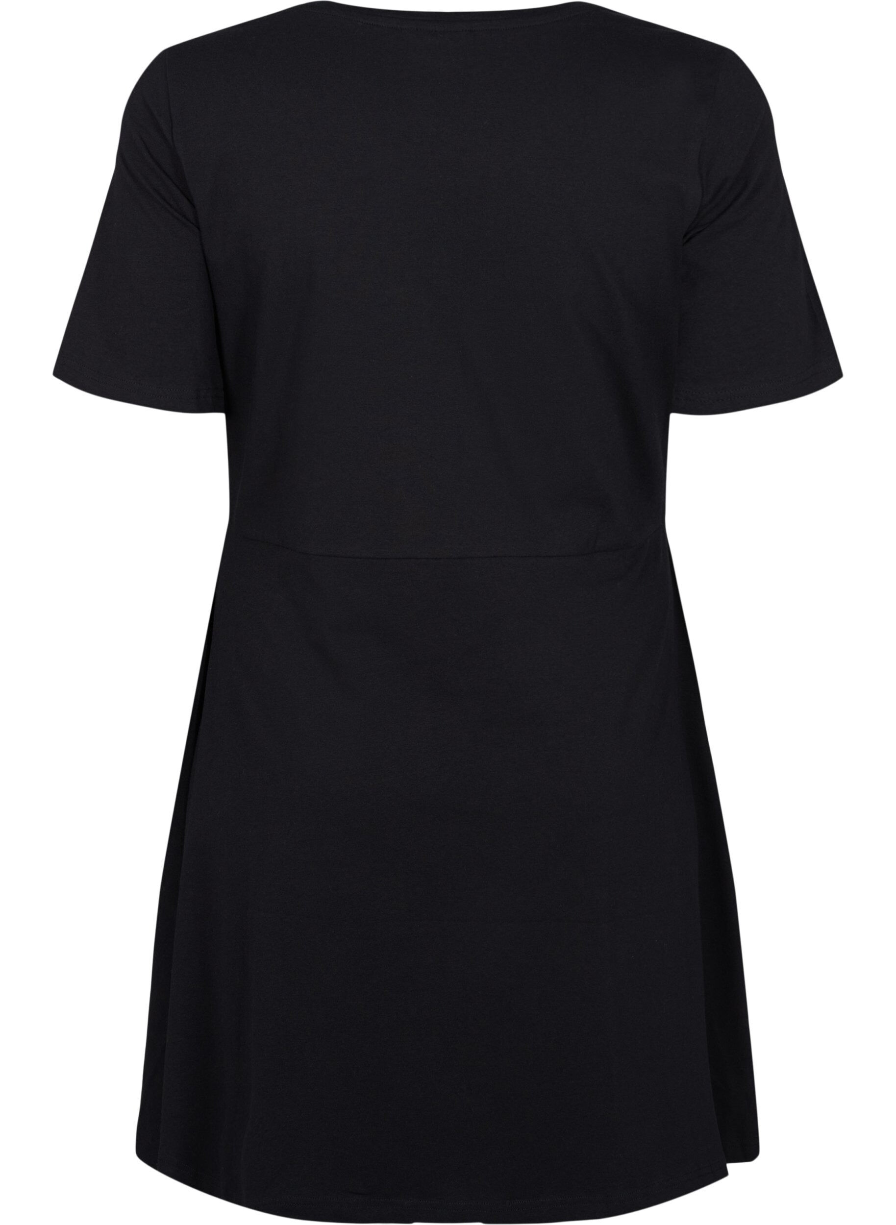 Zizzifashion Solid cotton dress with short sleeves, Black, Packshot image number 1