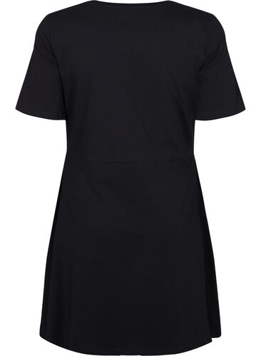 Solid cotton dress with short sleeves, Black, Packshot image number 1