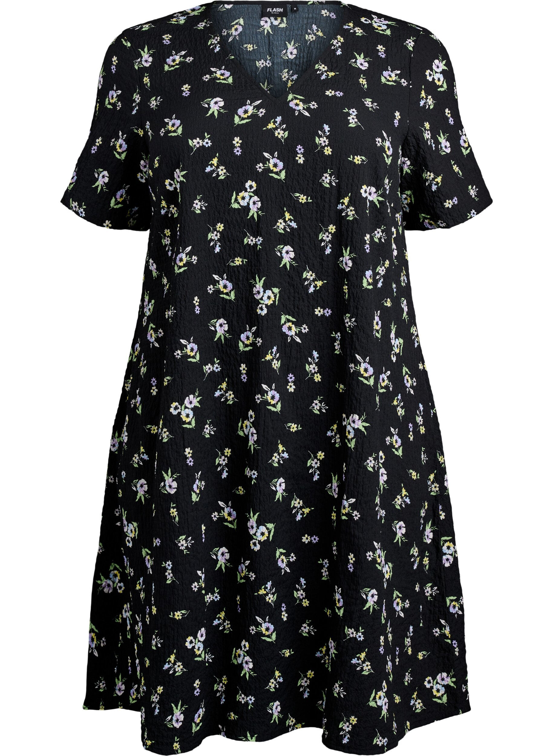 ZizzifashionShort-sleeved dress with a V-neck, Black, Packshot image number 0