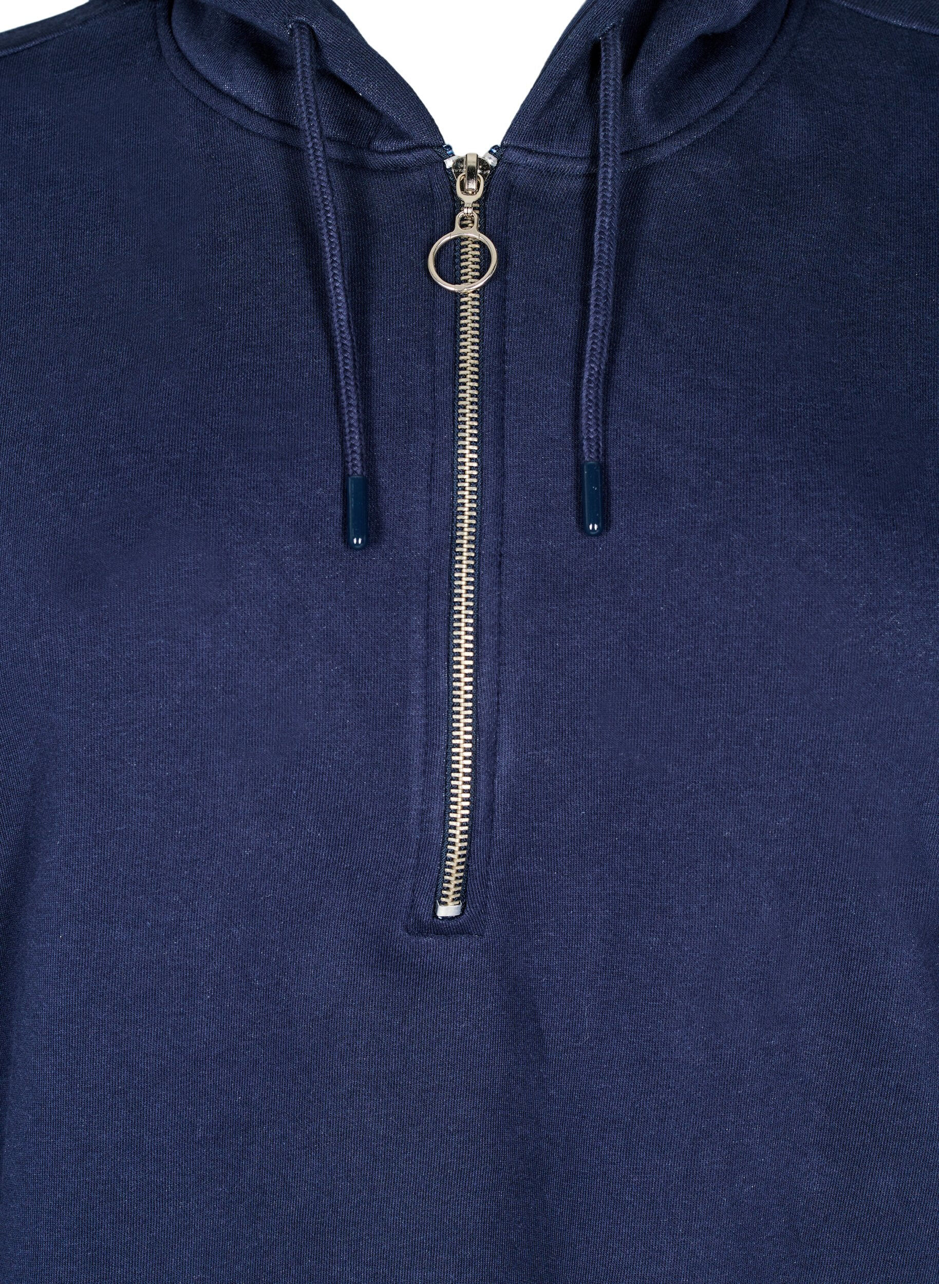 Zizzifashion Short sweatshirt dress with hood and long sleeves, Navy Blazer, Packshot image number 2