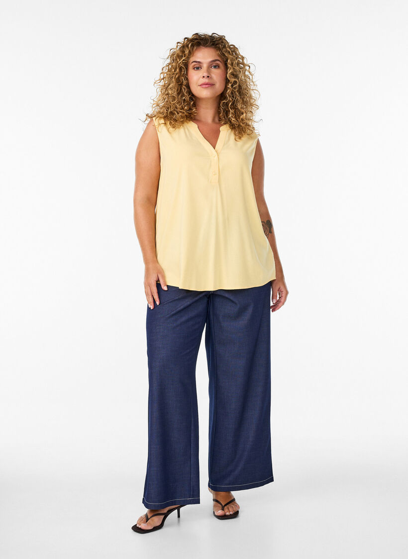 Sleeveless viscose blouse, Yellow, Model image number 1