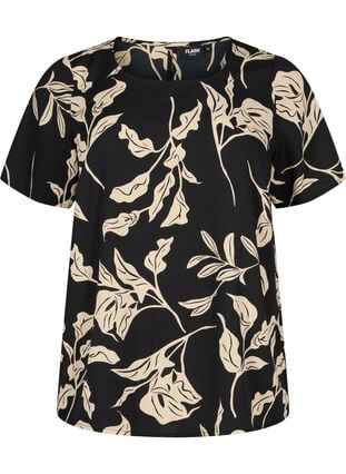 FLASH - Short sleeve blouse with print, Black Off White Fl., Packshot image number 0
