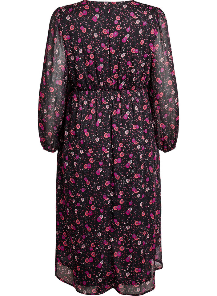 Chiffon dress with floral print and long sleeves, Black, Packshot image number 1
