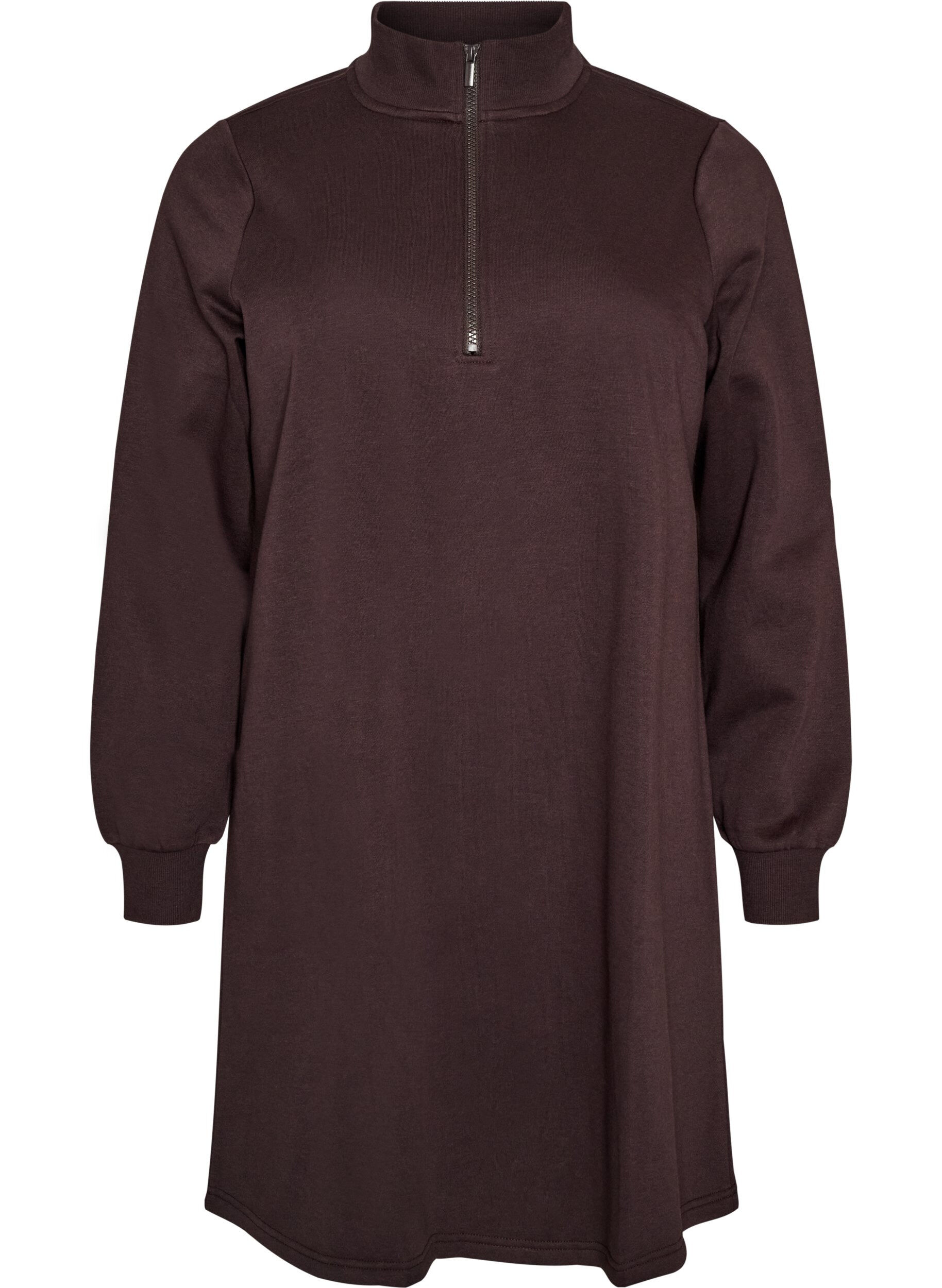 ZizzifashionSweatshirt dress with a high ribbed collar and zip, Brown, Packshot image number 0
