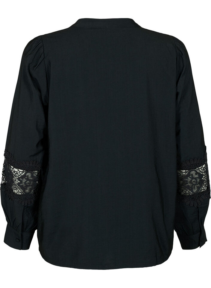 Viscose blouse with crocheted details, Black, Packshot image number 1