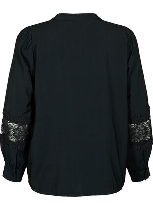 Viscose blouse with crocheted details, Black, Packshot image number 1
