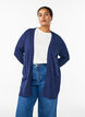 Long open-front knit cardigan with pockets, Blue, Model image number 0
