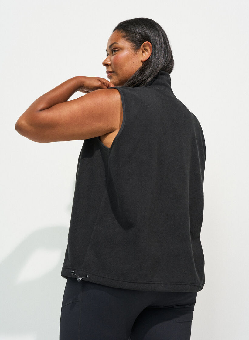 Fleece vest with high collar and drawstring bottom, Black, Model image number 2