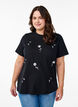 T-shirt with sequin flowers, Black, Model image number 0