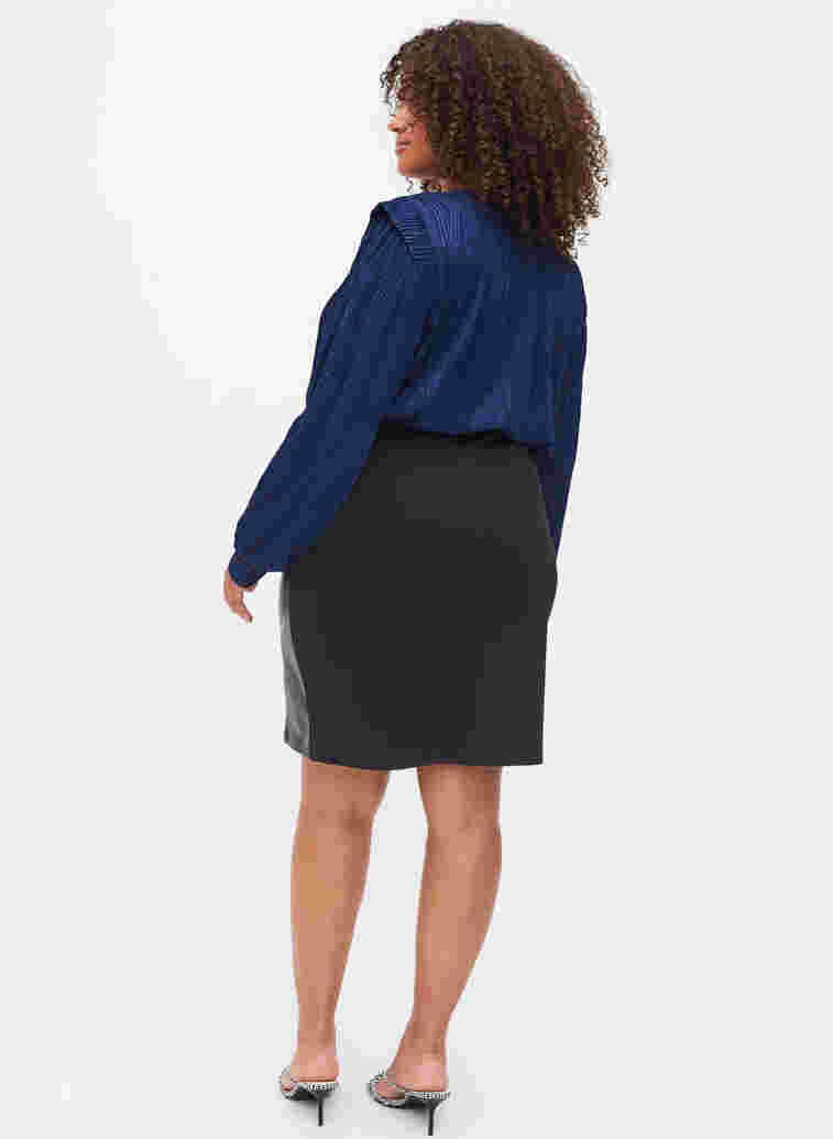 Close-fitting skirt with faux leather, Black, Model image number 1