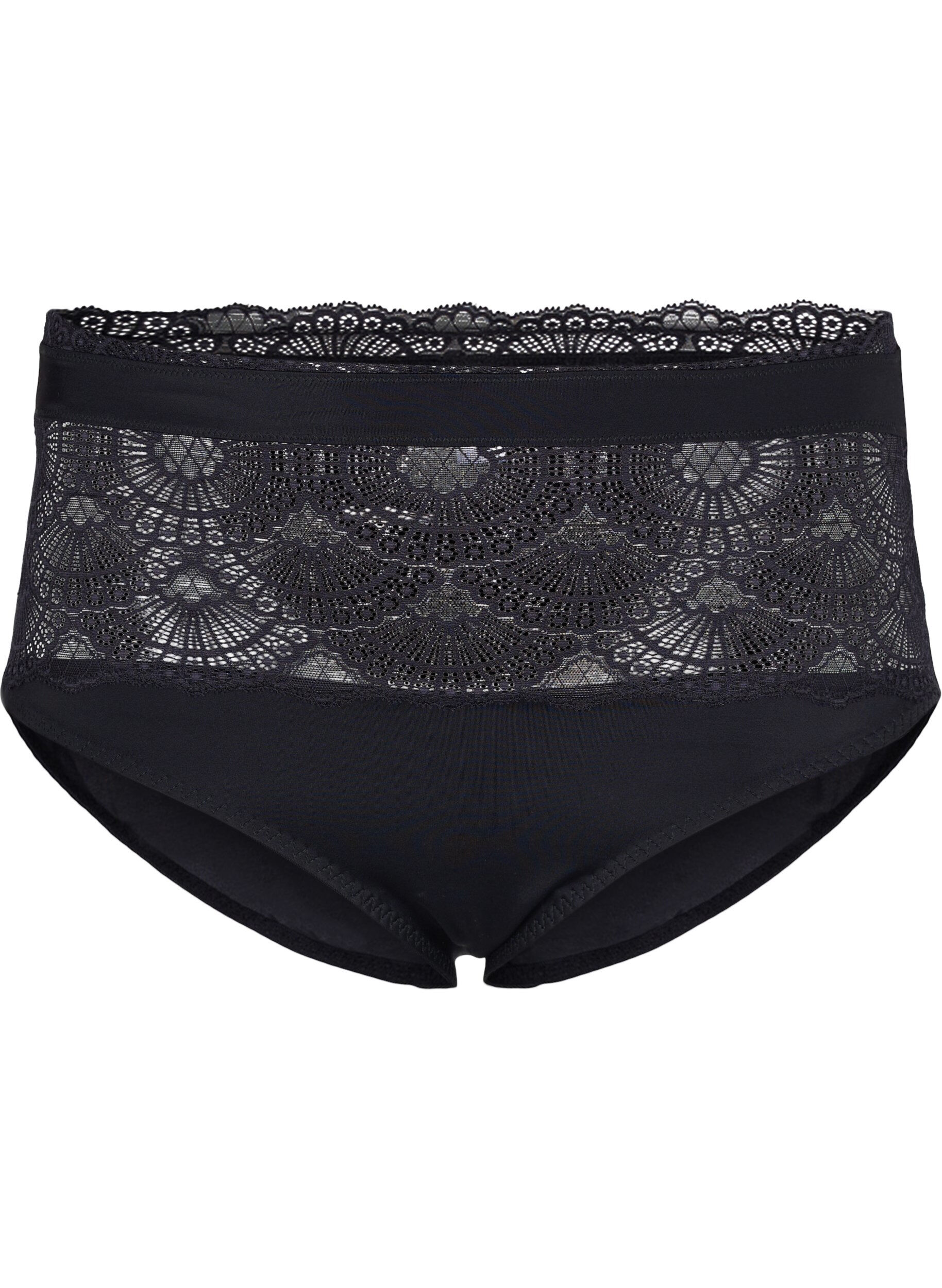 Zizzifashion High waisted tai knickers with laces, Black, Packshot image number 0