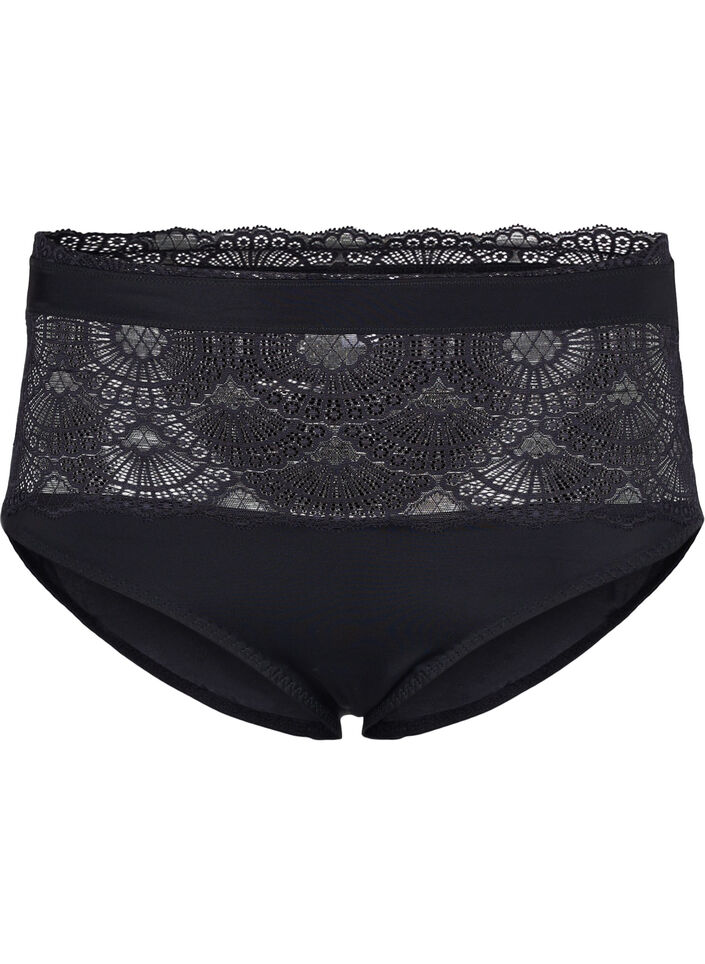 High waisted tai knickers with laces, Black, Packshot image number 0
