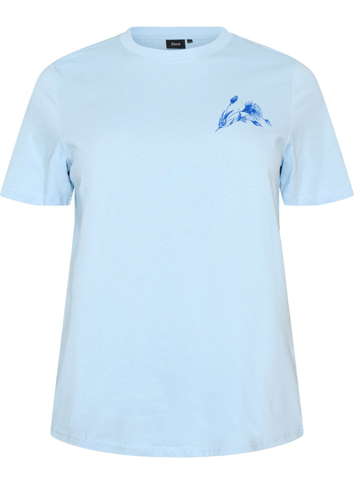 Cotton T-shirt with print, Light Blue, Packshot image number 0
