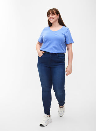 Basic plain cotton t-shirt, Blue Bonnet, Model image number 2