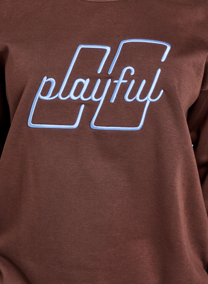 Sweatshirt with embroidered text, Brown, Packshot image number 2