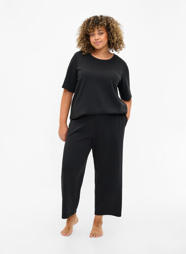 7/8 modal mix pants with pockets, Black, Model image number 0