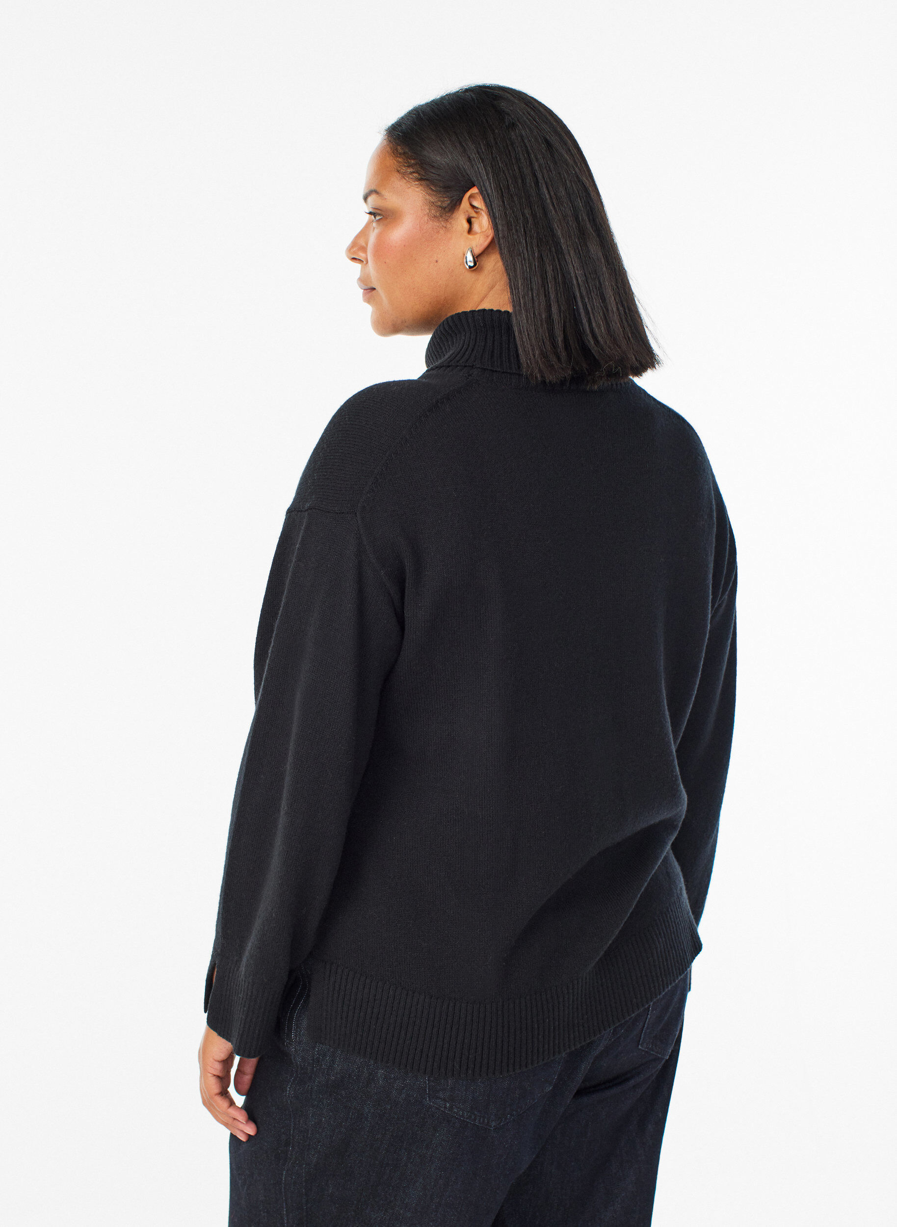 Zizzifashion Knitted blouse with merino wool and turtleneck, Black, Model image number 2