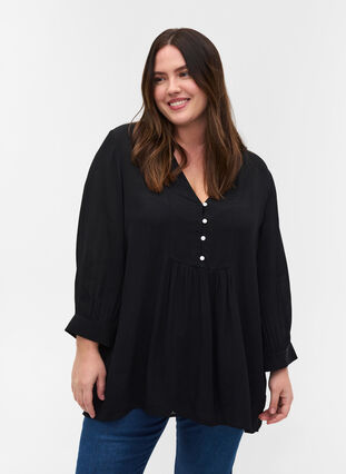 Viscose blouse with 3/4-length sleeves, Black, Model image number 0