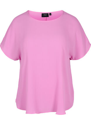 Blouse with short sleeves and a round neckline, Cyclamen, Packshot image number 0