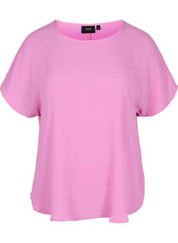 Blouse with short sleeves and a round neckline, Cyclamen, Packshot image number 0