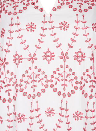 3/4 sleeve blouse with contrasting anglais embroidery, White w. Red, Packshot image number 2