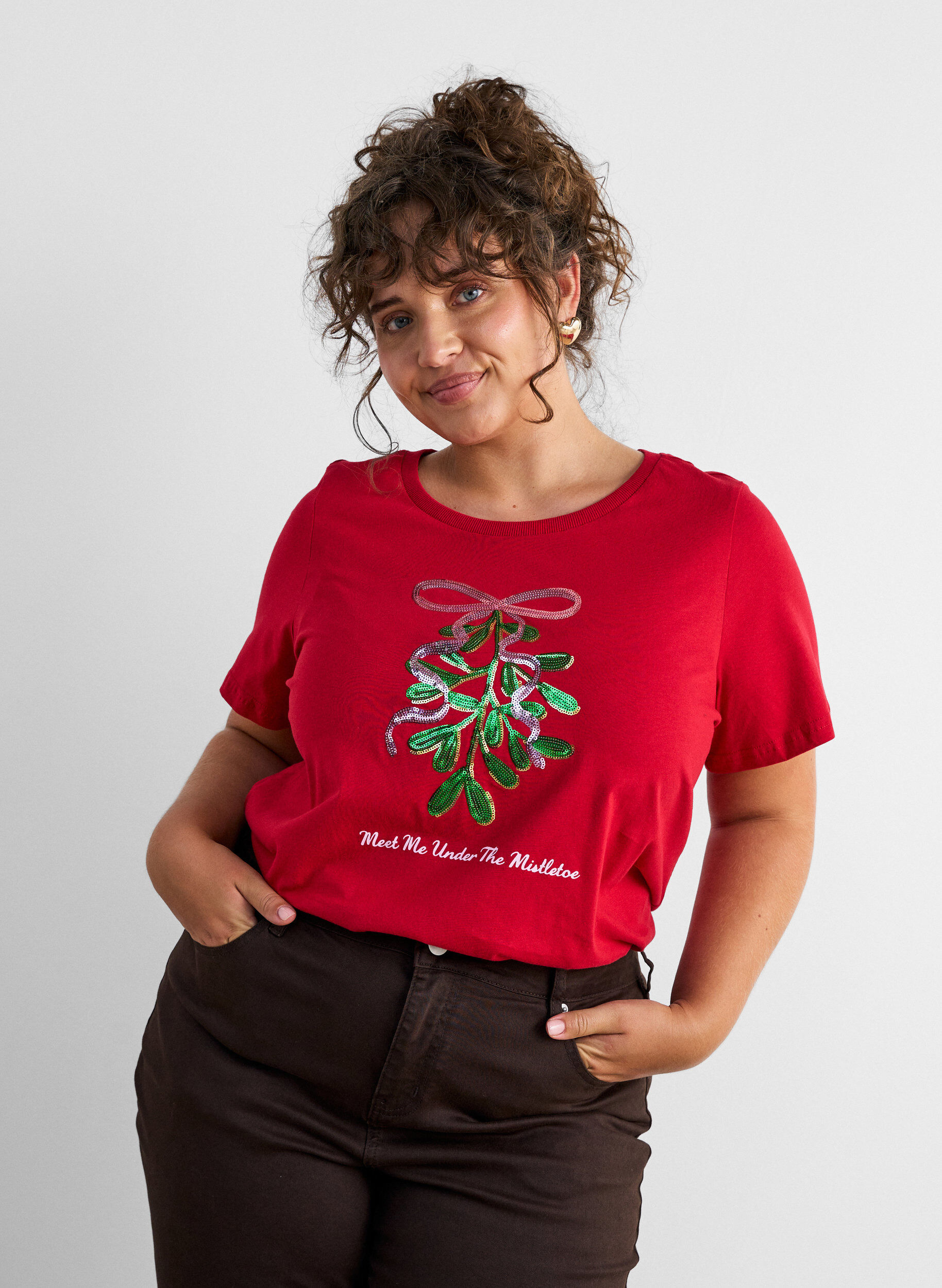 ZizzifashionChristmas t-shirt in organic cotton, Red, Model image number 0