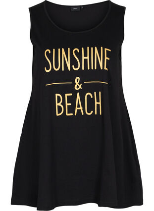 Cotton top with rounded neckline, Black SUNSHINE BEACH, Packshot image number 0