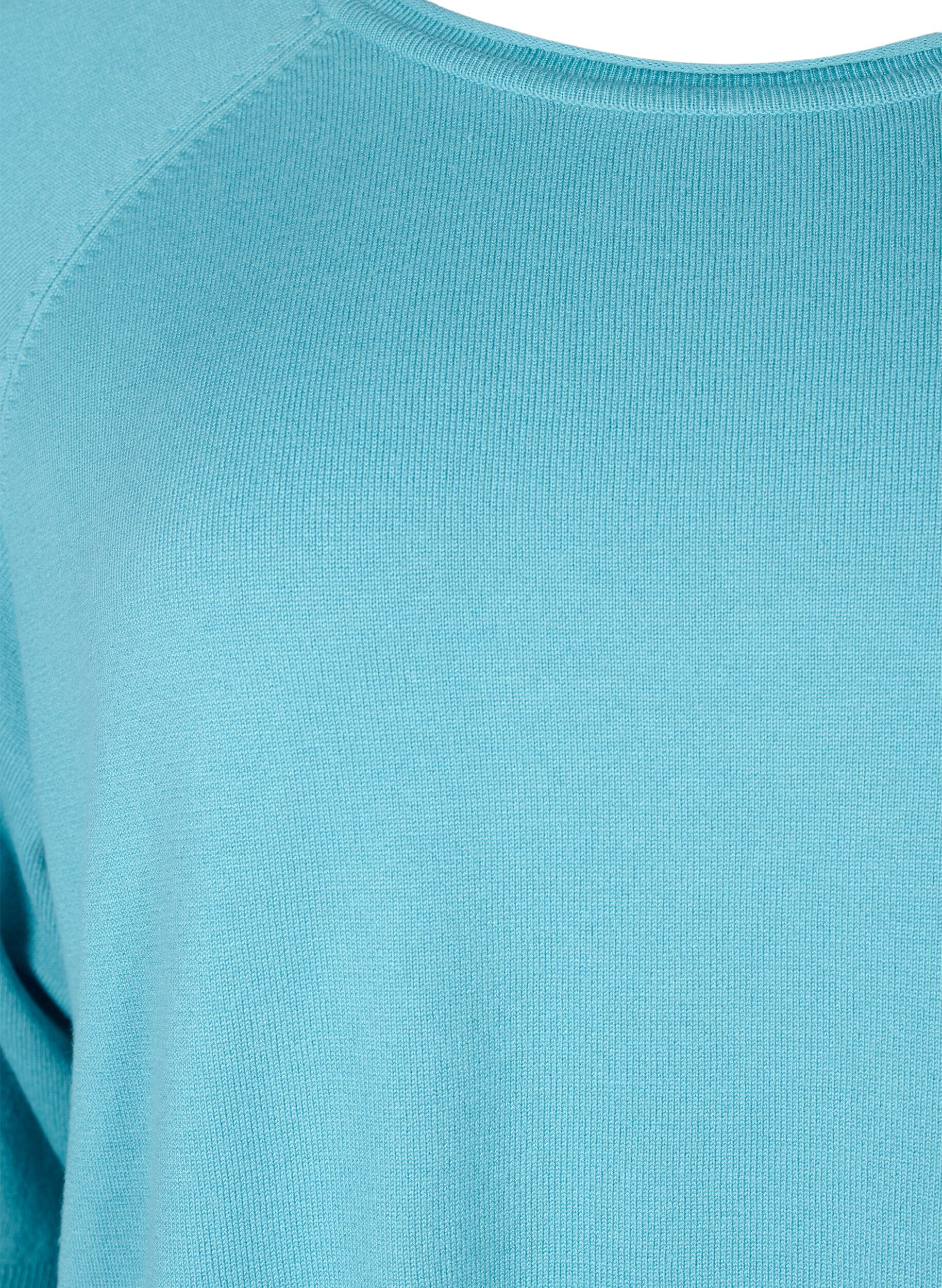 Zizzifashion Viscose knitted blouse with 3/4 sleeves, Reef Waters, Packshot image number 2