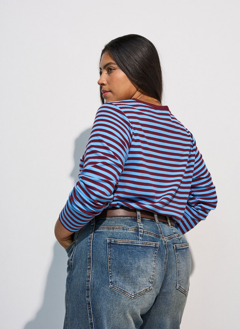 Striped blouse with long sleeves, Blue, Model image number 2