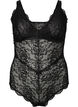 Lace bodystocking with v-neckline, Black, Packshot image number 0
