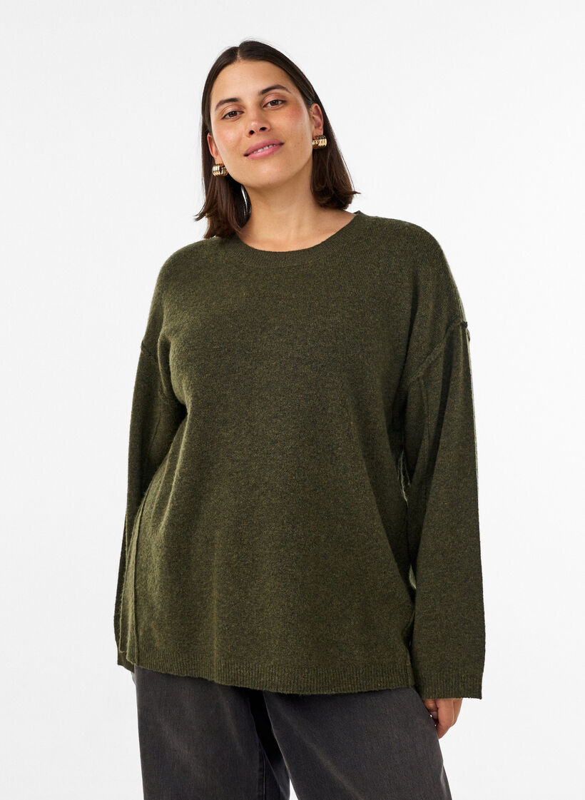 Loose knit sweater with prominent seams, Green, Model image number 0