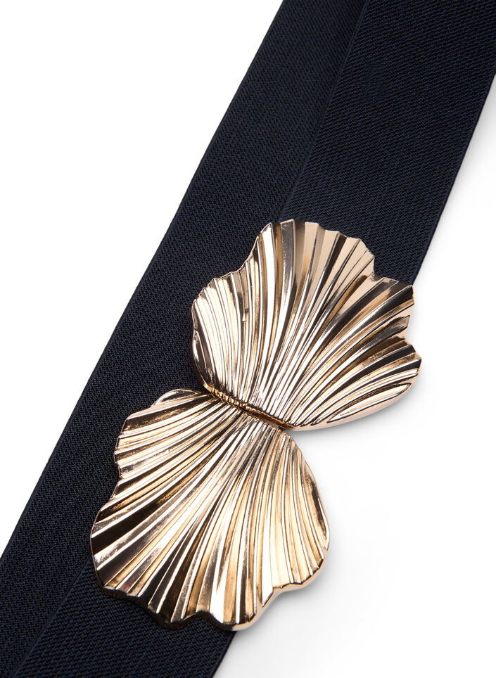 Stretchy waist belt with gold-colored buckle, Black, Packshot image number 2