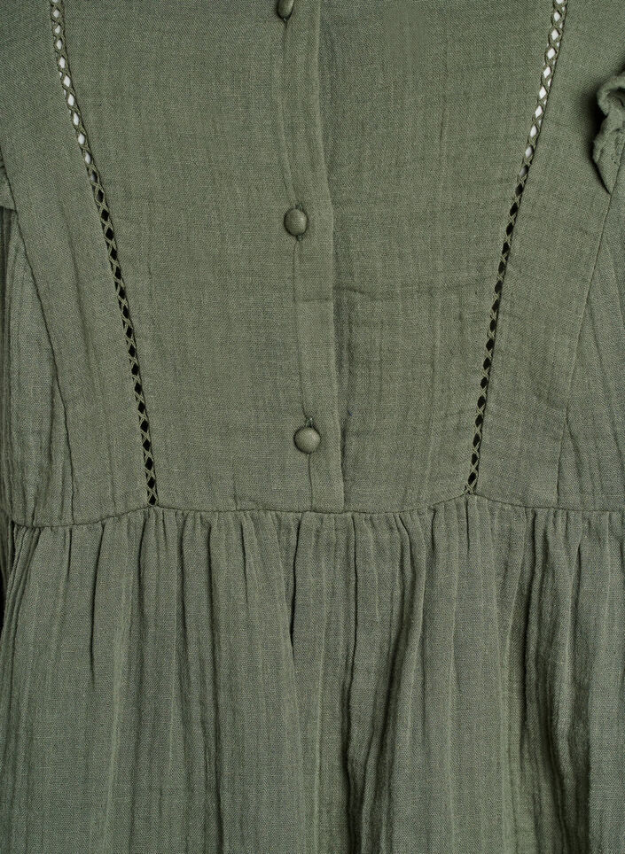 Sleeveless cotton muslin blouse with ruffles, Green, Packshot image number 2