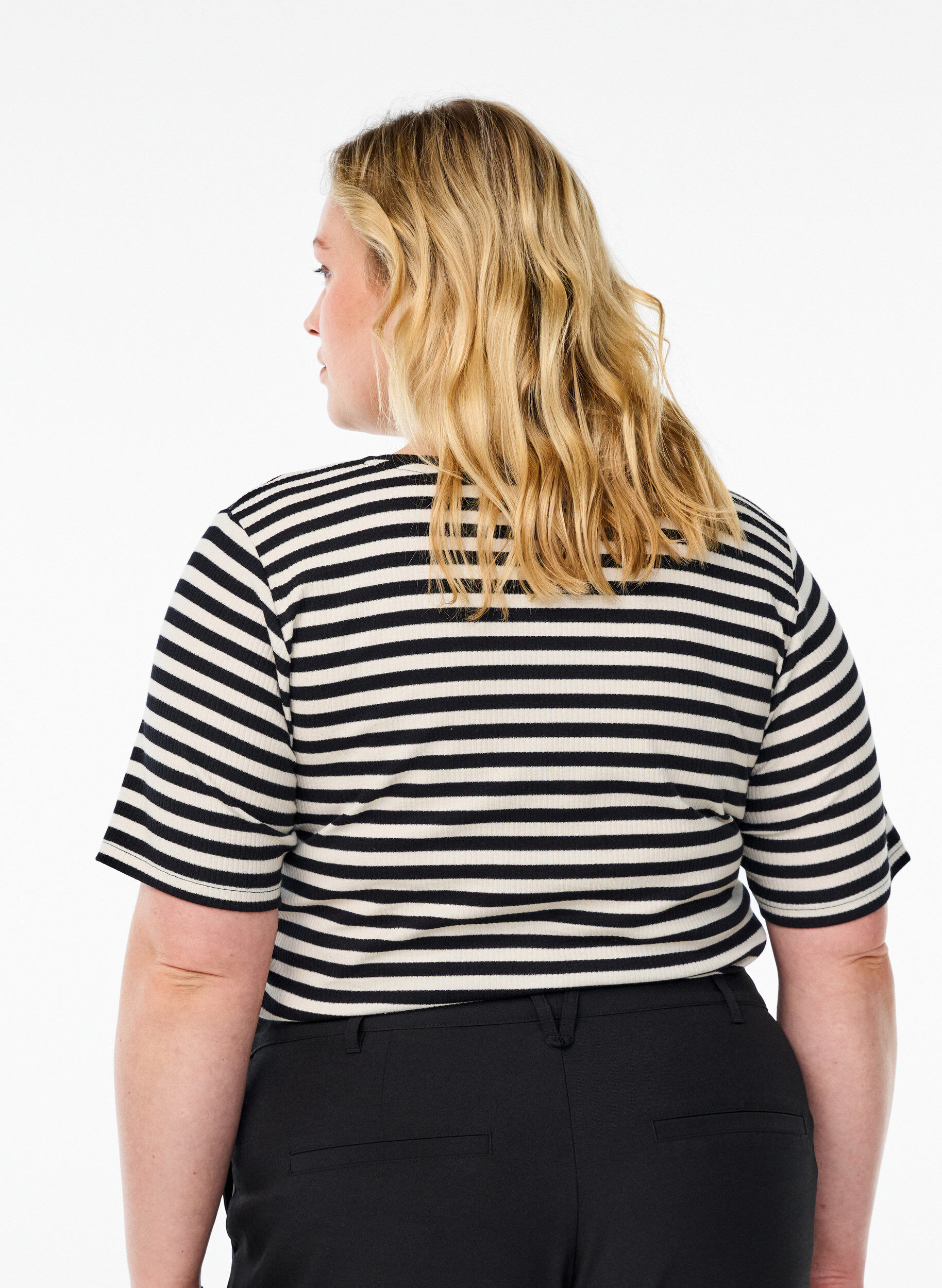ZizzifashionStriped T-shirt with ribbed texture, Black, Model image number 2
