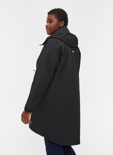 Long, hooded ski jacket with pockets, Black w/Black, Model image number 1