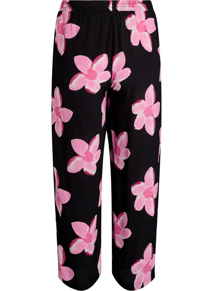 Loose viscose trousers with print, Black, Packshot image number 1
