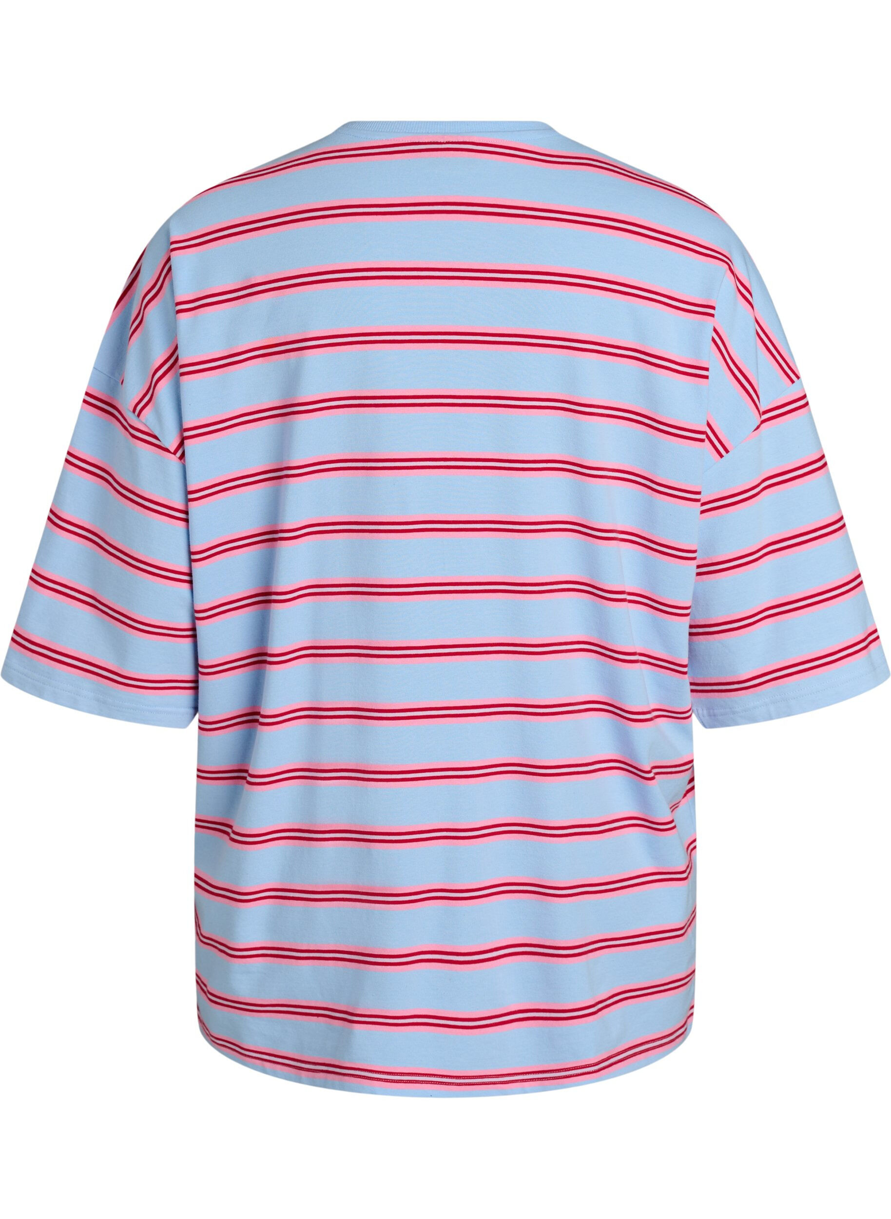 Zizzifashion Oversized T-shirt with stripes and 1/2 sleeves, Light Blue, Packshot image number 1