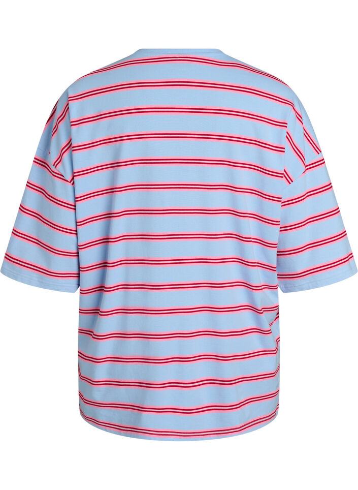 Oversized T-shirt with stripes and 1/2 sleeves, Light Blue, Packshot image number 1