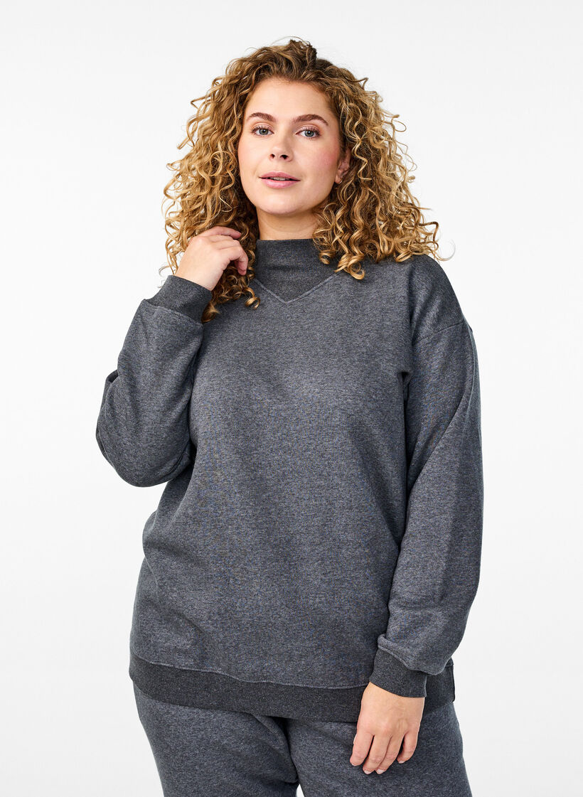 Sweatshirt with high neck and long sleeves, Dark Grey, Model image number 0